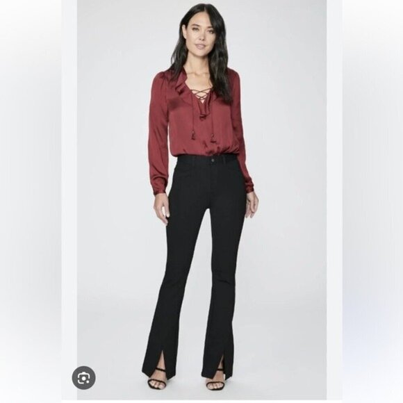 PAIGE Winona stretch-jersey slit cuff flared pants black NEW NWT size 29 - Picture 1 of 16